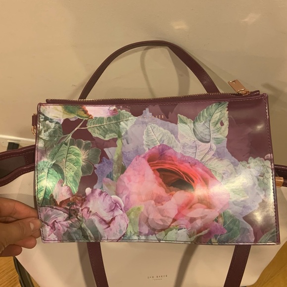 Ted Baker Powder Pink & Maroon Tote with Floral Clip Clutch 🌸 - Picture 6 of 9
